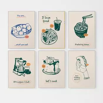 Мультфильм Еда Плакат Синяя Лапша Сакэ Художественный Принт Путешествия Холст Картина Торт Ретро Настенная Картина Гостиная Ресторан Домашний Декор 21x30cm No Framed