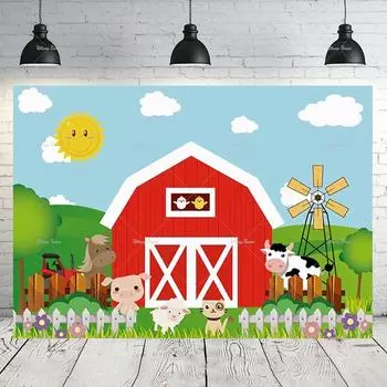 Мультфильм Ферма Животное Фон День Рождения Детская Ванна Декор Фотография Фон Детская Комната Украшения Товары Занавес 150X100CM