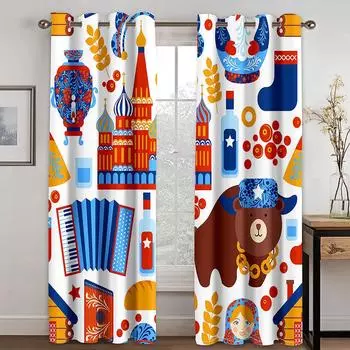 Мультфильм Festa Junina деревенский фестиваль Роскошные оконные шторы в детской спальне Гостиная Холл Декорации Кухня Шторы Жалюзи W50 X H130(CM)X2&Hook