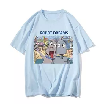 Мультфильм Фильм Мечты Робота Смешной Печатный Женский Мужской Модный Футболка Повседневный Короткий Рукав Футболка Топы 90-х Унисекс Одежда XS синий