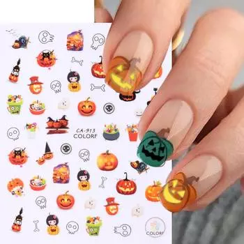 Мультфильм Хэллоуин Человеческий Череп Паук Форма Наклейка Для Ногтей Улучшение Клей Личность Сделай Сам Энтузиасты Нейл-Арта