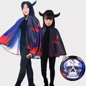 Мультфильм Хэллоуин Плащ Накидка Взрослые Дети Хэллоуин Косплей Плащ Дьявол Рог Плащ С Капюшоном Волшебник 80cm-Style D