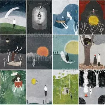 Мультфильм иллюстрация 5D алмазная живопись полная круглая дрель Diy краска с алмазной вышивкой художественное ремесло для домашнего декора стен Full Round 20x30CM