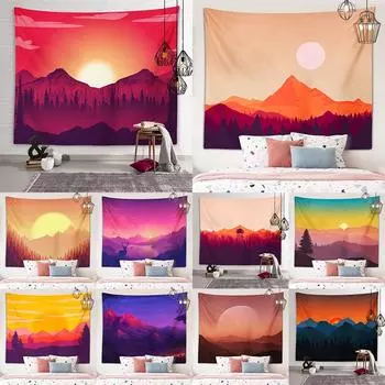 Мультфильм Иллюстрация Закат Восход Вид Гобелен Настенное Художественное Украшение Общежития Эстетический Гобелен Спальня Украшение Дома 100X75CM