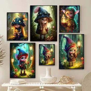 Мультфильм Эльф Девушка Плакаты и Принты Милая Фэнтези Сказка Холст Картина Настенная Живопись Картина Для Девочки Комната Украшения Дома Подарки 21x30cm No Framed