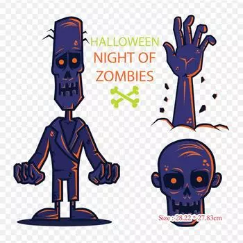 Мультфильм Jiangshi Zombie, термопереносная печать, виниловые нашивки, наклейки для одежды, аппликации «сделай сам», моющиеся нашивки