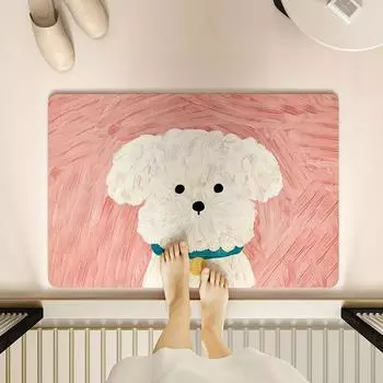 Мультфильм Картина маслом Диатомовая грязь Коврик Милый Впитывающий Грязный Коврик Для Ванной Комнаты Нескользящий Коврик Для Двери Туалета Быстросохнущий Коврик 40 * 60cm