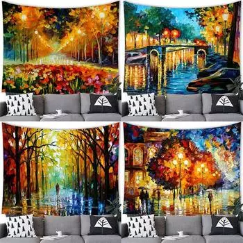 Мультфильм Картина маслом Пейзаж Гобелен Офис Гостиная Гобелен Украшения Дома Настенный Гобелен 100x75cm