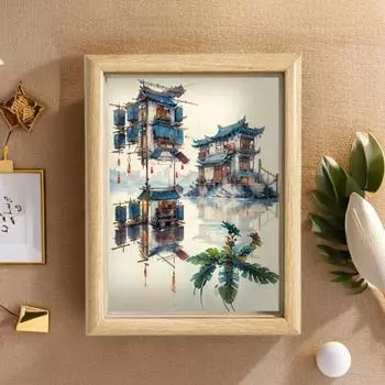 Мультфильм Китайский Шрифт Живопись Тушь Мини Лодка Речной Пейзаж Живопись Сад Style 1