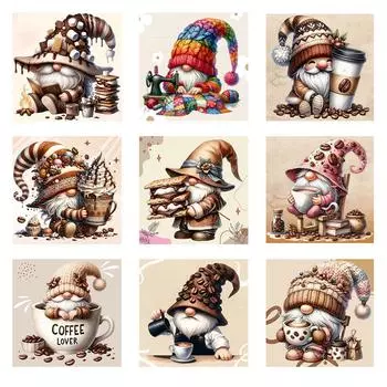 Мультфильм кофе гном 5D DIY алмазная живопись наборы для рисования полная круглая дрель Алмазная вышивка ремесла для стены домашний декор 30*30 см ZSH215