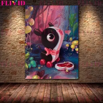 Мультфильм кошка девушка снеговик настенная живопись холст живопись колдовство художественный постер 21cm30cm NoFrame