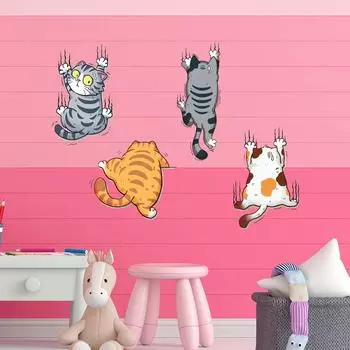 Мультфильм «Кошка, карабкающаяся наверх», «Счастливый кот», наклейки на стену, забавные царапины, наклейки для туалета, наклейки для ванной комнаты, гостиной, водонепроницаемые наклейки для домашнего декора 30x30cm