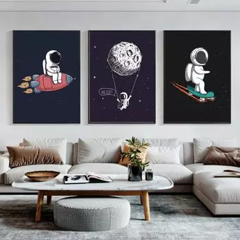 Мультфильм космический космонавт холст картины постеры и принты Cuadros настенная художественная картина для гостиной украшения дома 21x30cm No Frame