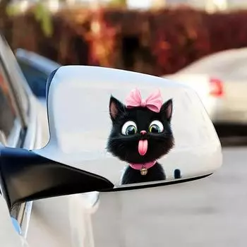 Мультфильм Красивый Маленький Черный Кот Бант Стеклянная Тележка Украшения Декоративная Наклейка 16*16cm /fun-f661 uv