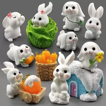 Мультфильм Кролик Микро Ландшафт Украшения Для Украшения Дома Кавайные Животные Декор Комнаты Настольные Аксессуары