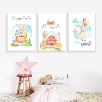 Мультфильм кролик милый животное кролик детская настенная живопись холст картины скандинавские постеры и принты украшения картины для гостиной 21cm30cm NoFrame