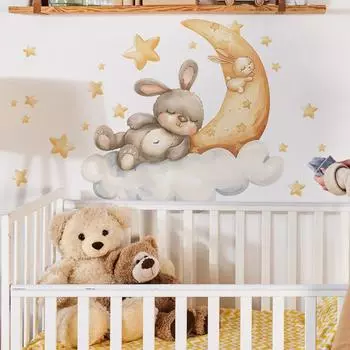 Мультфильм Кукла Кролик Луна Спальня Гостиная Кабинет Фон Ландшафтный Дизайн Наклейка На Стену 40*60CM/fun-e133