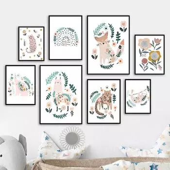 Мультфильм леопард, лиса, слон, альпака, ленивец, настенная живопись на холсте, постеры на скандинавскую тему и принты, настенные панно для декора детской комнаты 21cm30cm NoFrame