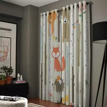 Мультфильм Лес Животное Дерево Лиса Медведь Кролик Ребенок Шторы на окна Шторы для гостиной Декоративные элементы Гостиная 135W x 60H(cm)