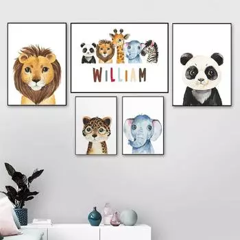 Мультфильм Лев Жираф Животное Плакат Стена Картина На Холсте Детская Комната Плакат Декоративная Живопись Гостиная Картина Печать Без Рамки 21*30cm No Frame