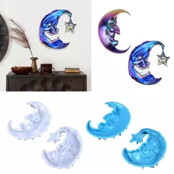 Мультфильм Луна Звезда Декор Стены Силиконовая Форма Подходит Для Эпоксидной Смолы Diy Craft Рюкзак Подвеска Украшение Изготовление Ювелирных Изделий 1 прозрачный