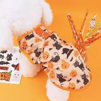 Мультфильм Маленькие Средние Собаки Кошки Костюмы на Хэллоуин Милый Тыквенный Призрак Принт Щенок Кошка Жилет Домашнее Животное Косплей Одежда для Вечеринки A-S