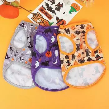 Мультфильм Маленькие Средние Собаки Кошки Костюмы на Хэллоуин Милый Тыквенный Призрак Принт Щенок Кошка Жилет Домашнее Животное Косплей Одежда для Вечеринки L