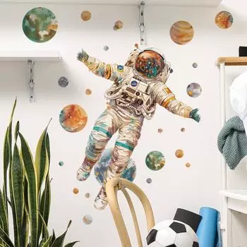 Мультфильм Мечта Астронавт Планета Детская Спальня Домашний Фон Ландшафтный Дизайн Наклейка На Стену 30*60CM*2PCS/fun-b32