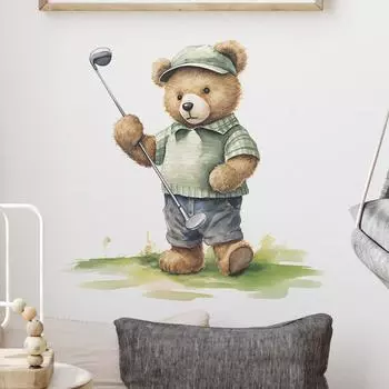 Мультфильм Медведь-гольфист Детская спальня Детский сад Домашнее украшение стены Наклейки на стену 40*60CM/fun-e26
