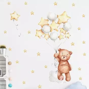 Мультфильм Медведь Облако Звезды Воздушный шар Наклейки на стену для детской комнаты Украшения для детской комнаты Наклейки