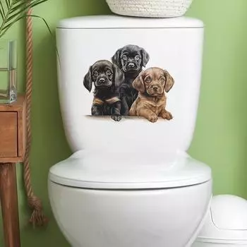 Мультфильм Милая Собака Три Брата Ванная Комната Туалет Туалет Декоративные Наклейки На Стены 25*29CM/fun-m86
