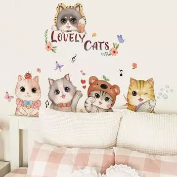 Мультфильм милые кошки наклейки на стену для детской комнаты украшения детской комнаты домашний декор ПВХ наклейки