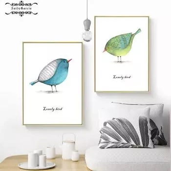Мультфильм милые птицы детская настенная живопись на холсте скандинавские украшения плакат и принты картинки для гостиной домашний интерьер 21*30cm