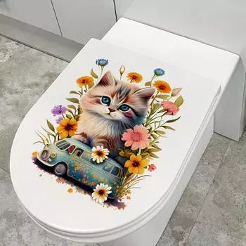 Мультфильм милый акварельный кот наклейка наклейки ванная комната украшение крышки унитаза водостойкая наклейка на стену 25x30cm