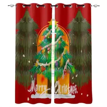 Мультфильм милый блеск рождественская елка красная девушка занавески на окна для детей спальня гостиная ванная комната кухня дверь холл домашний декор 2P W50 X H130(CM)X2&Hook