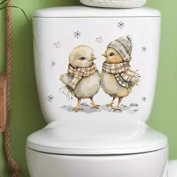 Мультфильм милый цыпленок снежный туалет с ванной комнатой наклейки для украшения дома 29*29CM/fun-m209