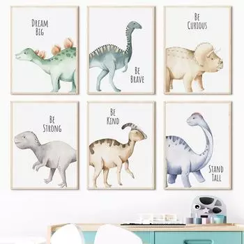 Мультфильм милый динозавр благословение детская масляная стиль настенная живопись холст картины постеры и принты фотографии для детской комнаты детский декор 21*30cm