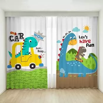 Мультфильм милый динозавр высокая затемняющая занавеска для окна детской комнаты плотная затемняющая драпировка крючок для пробивания отверстий различные узоры динозавров W55 X H120cm X 2&HOOK