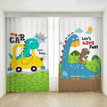 Мультфильм милый динозавр высокая затемняющая занавеска для окна детской комнаты плотная затемняющая драпировка крючок для пробивания отверстий различные узоры динозавров W55 X H120cm X 2&HOOK