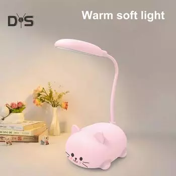 Мультфильм Милый Кот Свинья Медведь Аккумуляторная Настольная Лампа Чтение Ночной Светильник Lying Little Cat розовый