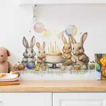 Мультфильм милый кролик день рождения дети спальня домашний фон украшение стены стикер 40*60CM/fun-e20