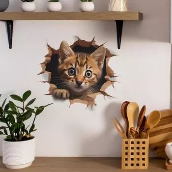 Мультфильм милый милый сломанный настенный кот спальня гостиная двери и окна украшение дома настенные наклейки 26*29CM/fun-f48