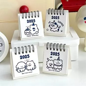 Мультфильм милый мини настольный календарь офисный настольный декор небольшой декоративный календарь компактный и портативный 2025 5pcs