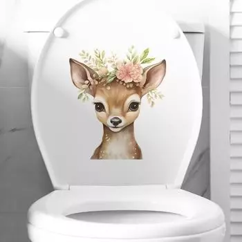 Мультфильм милый пятнистый олень туалетный столб ванная комната декоративные наклейки на стену самоклеящиеся 29*29CM/fun-m84