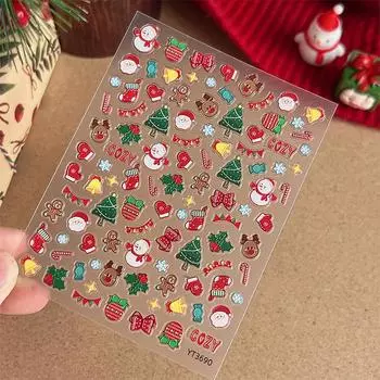 Мультфильм милый Санта-Клаус снеговик лось рождественская елка наклейки для ногтей 3D декор для ногтей наклейки универсальные украшения для ногтей подарки ONESIZE