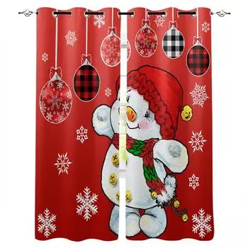 Мультфильм милый снеговик рождественский шар девушка занавески на окна для детей спальня гостиная ванная комната кухня дверь холл домашний декор 2P W50 X H130(CM)X2&Hook