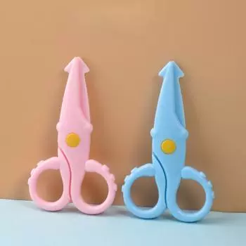 Мультфильм Мини Студенты Дети Дети DIY Искусство Канцелярские принадлежности Пластиковые ножницы-кальмары Дети Бумага-резка Безопасные ножницы с круглой головкой Игрушечные художественные ножницы синий