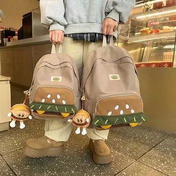 Мультфильм Младший школьник школьный рюкзак женский гамбургер рюкзак студенческий класс рюкзак Small белый