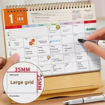 Мультфильм настольный календарь 2025: Креативное, простое деревянное настраиваемое украшение для рабочего стола для офисов Jan-Dec 2025