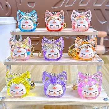 Мультфильм Новинка Текучий Песок Бутылка Лиса Голова Брелок Подвеска Автомобильный Брелок Изысканный Рюкзак Украшения Аксессуары Подарки